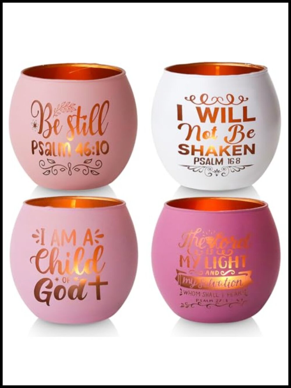 Glass Tealight Votive Candle Holders Set of 4 Engraved Bible Verses